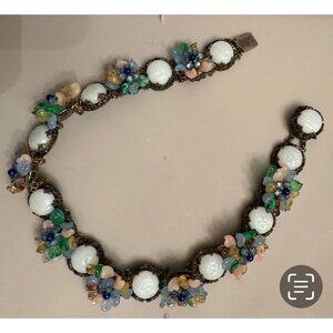 Vintage Czech Glass Beaded Opalescent Floral Choker Necklace